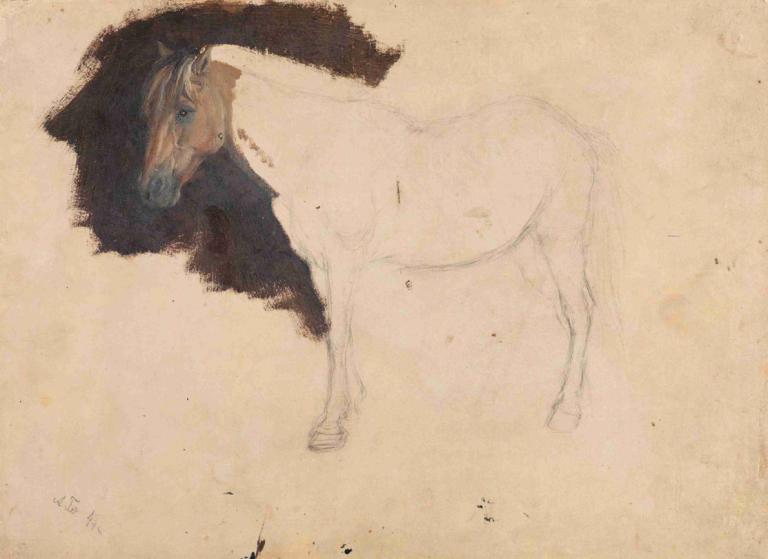 Study of a Horse,Исследование лошади,Adolph Tidemand,Адольф Тидеманд,Картина Маслом,Картина Маслом, лошадь