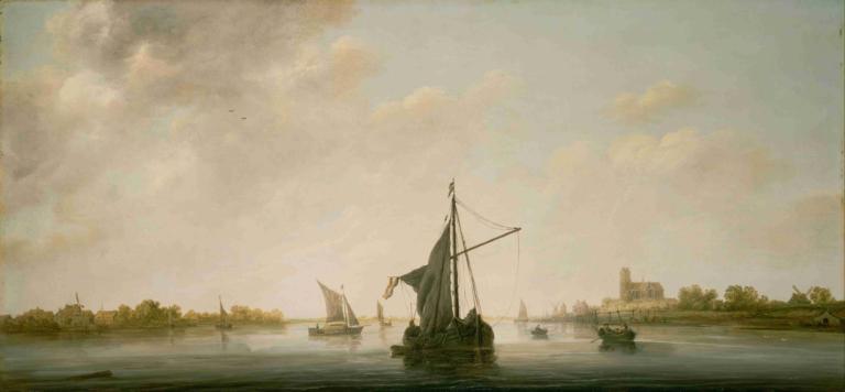 A View of the Maas at Dordrecht,Aelbert Cuyp,Oil Painting,Oil Painting, scenery, cloud, outdoors, watercraft