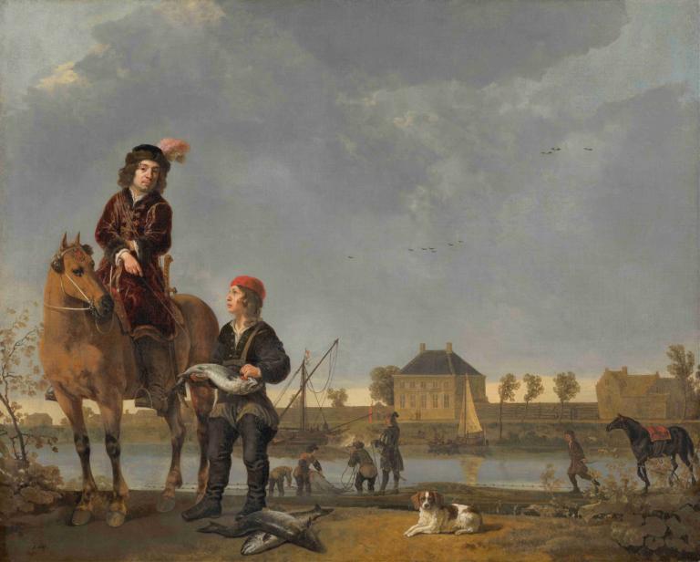 Equestrian Portrait of Pieter de Roovere,피터 드 루베의 기마 초상화,Aelbert Cuyp,오일 페인팅,오일 페인팅, 미술 패러디, 여러 소년, 말, 모자, 옥외