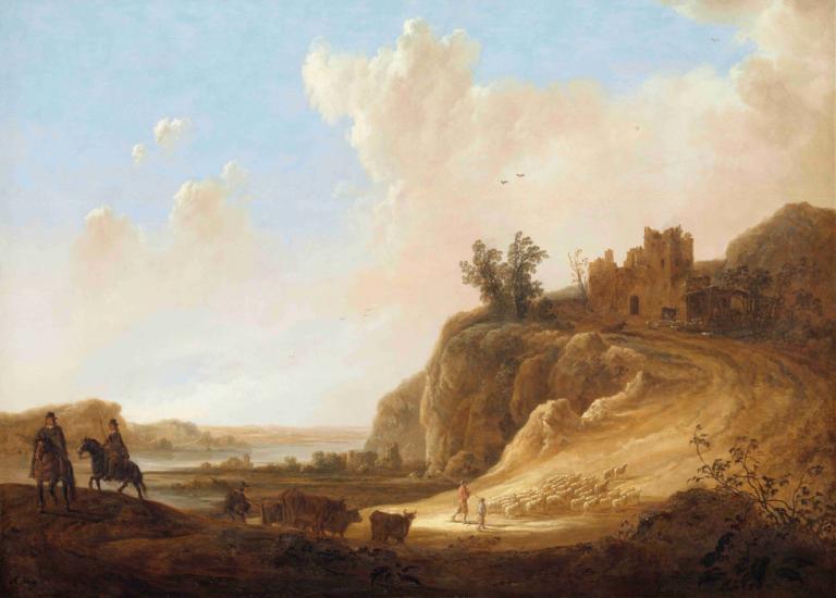 Mountainous Landscape with the Ruins of a Castle,城跡のある山の風景,Aelbert Cuyp,エルベルト・キュイプ,油絵,油絵, 屋外, 空, 景色, 木, 雲