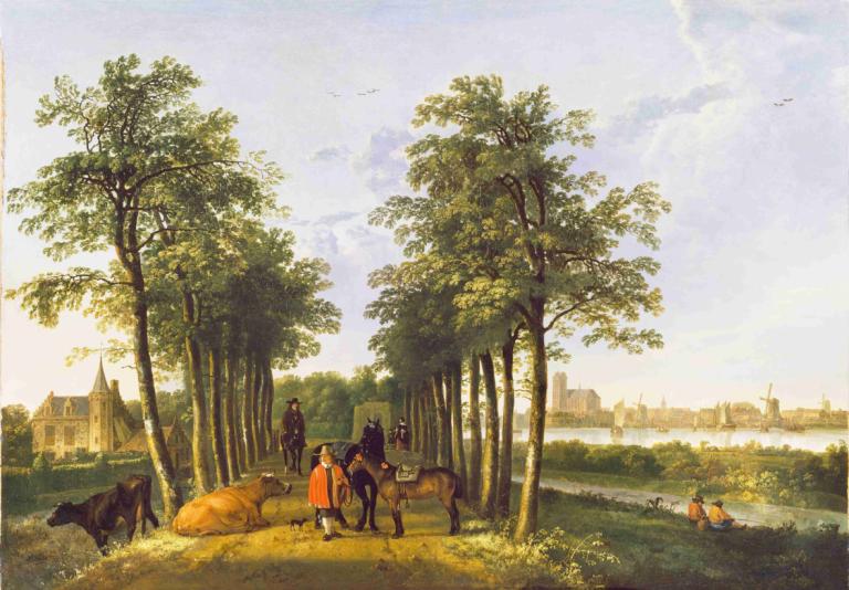 The Avenue at Meerdervoort,Aelbert Cuyp,Oil Painting,Oil Painting, tree, outdoors, scenery, horse, grass