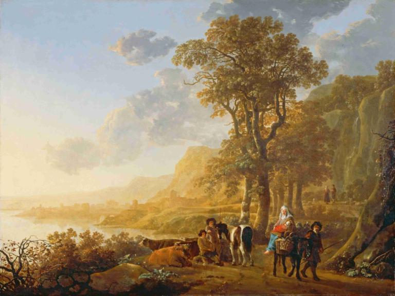 The Flight into Egypt,Penerbangan ke Mesir,Aelbert Cuyp,Lukisan cat minyak,Lukisan cat minyak, pohon