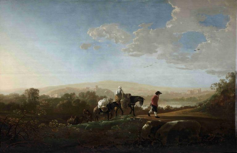 Travelers in Hilly Countryside,Wisatawan di Pedesaan Berbukit,Aelbert Cuyp,Lukisan cat minyak