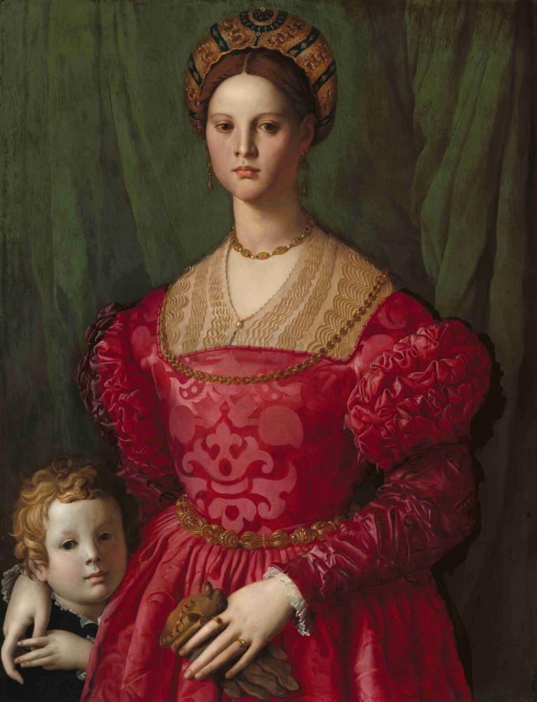 A Young Woman and Her Little Boy,Agnolo Bronzino,Oil Painting,Oil Painting, jewelry, fine art parody, ring