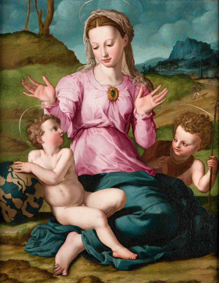 Madonna and Child with Saint John the Baptist,Madonna og barn med døperen Johannes,Agnolo Bronzino,Oljemaleri