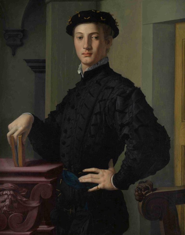 Portrait of a Young Man,Agnolo Bronzino,Oil Painting,Oil Painting, solo, jewelry, 1boy, fine art parody