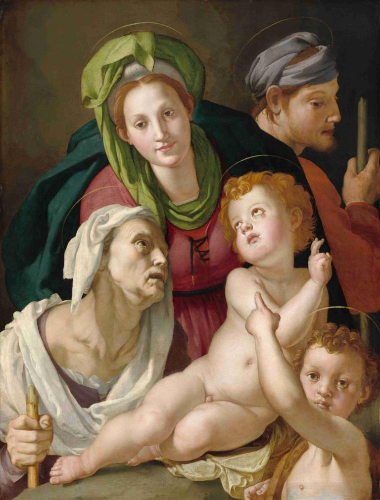 The Holy Family,Agnolo Bronzino,Oil Painting,Oil Painting, fine art parody, parody, multiple boys, nude