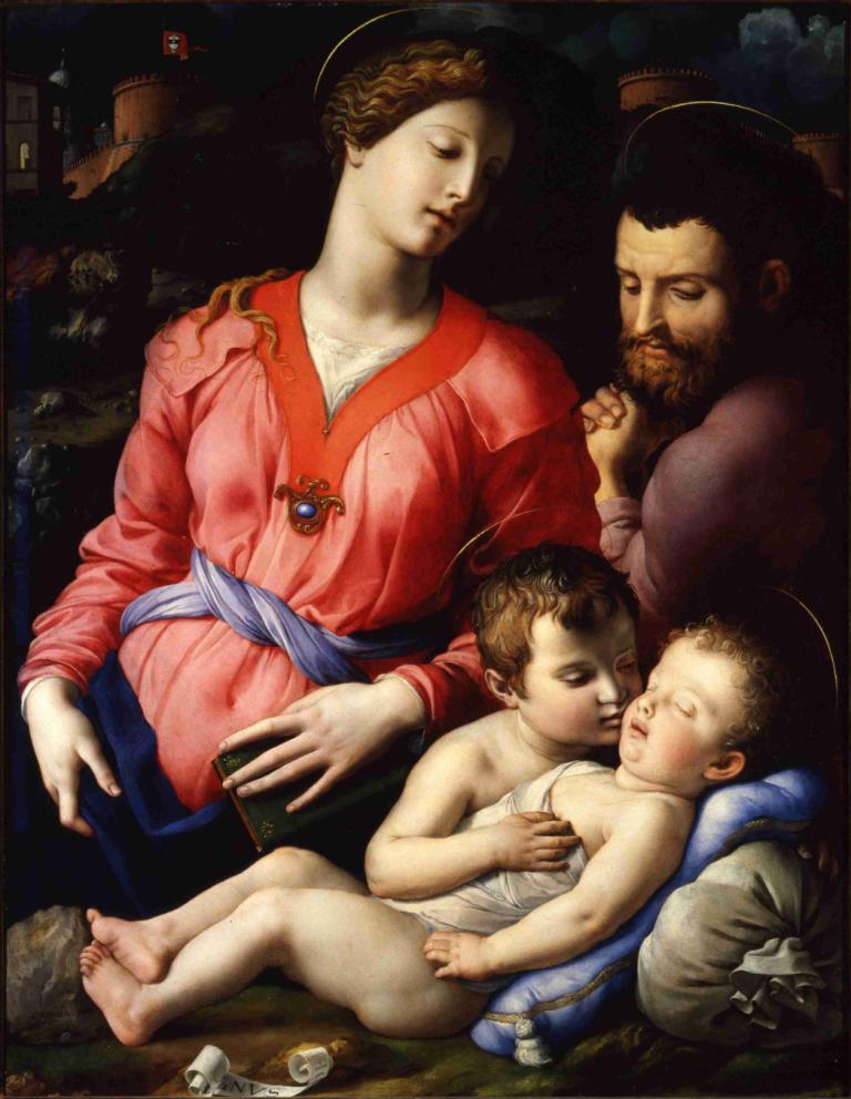 The Panciatichi Holy Family,Panciatichi神聖家族,Agnolo Bronzino,油畫,油畫, 美術模仿, 多個男孩, 實際的, 嬰兒, 3個男孩, 戲仿, 睡眠, 鬍子