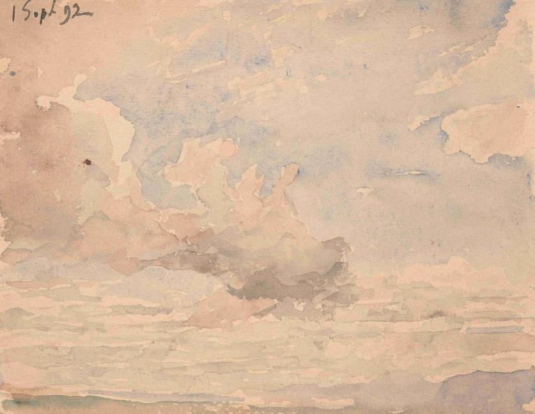 Blick auf das Nordostende des Neuenburger Sees von Ins aus,Albert Anker,Oil Painting,Oil Painting, cloud, sky