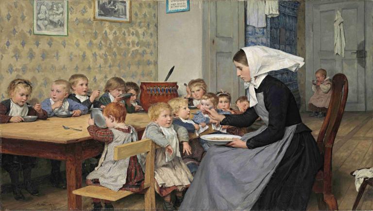 Die Kinderkrippe I,คิมเดอร์ครีปที่ 1,Albert Anker,อัลเบิร์ต แองเกอร์,จิตรกรรมสีน้ำมัน,จิตรกรรมสีน้ำมัน