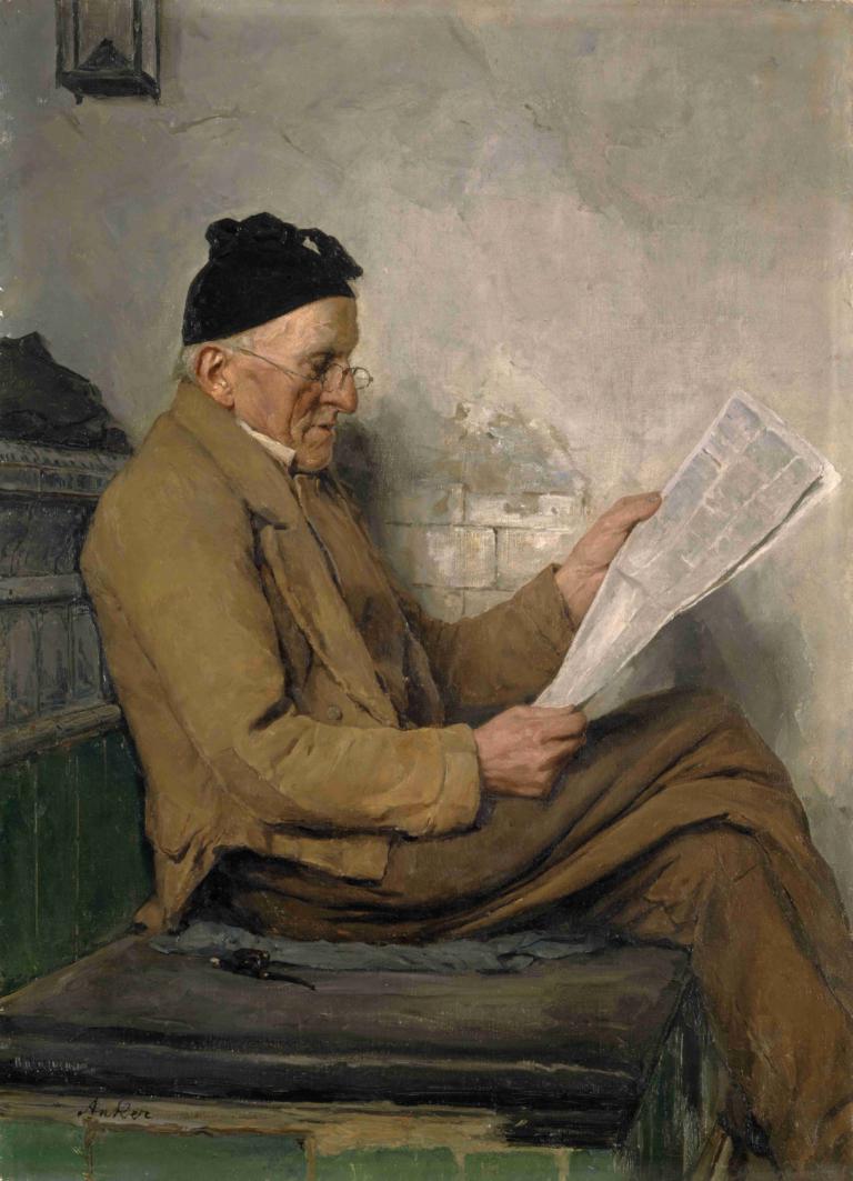 Farmer Reading on the Stove Bench,ชาวนาที่นั่งอ่านหนังสือบนเตาไฟ,Albert Anker,อัลเบิร์ต แองเกอร์