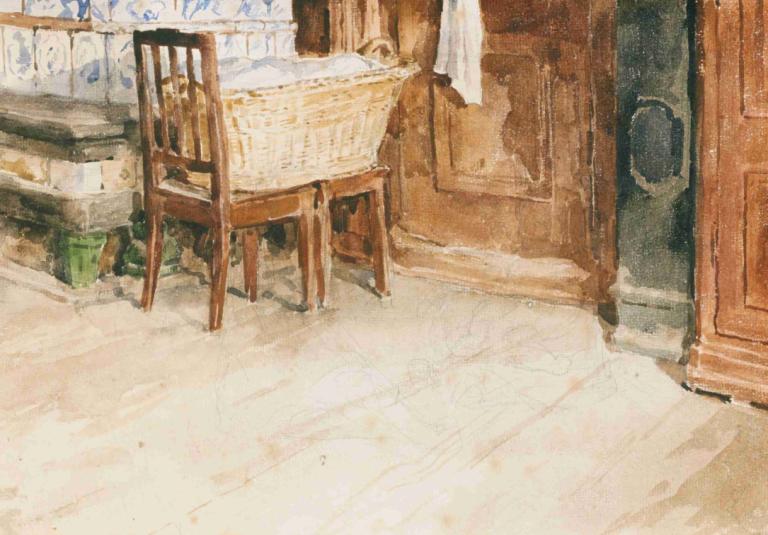 Living Room Corner With Laundry Basket,Vardagsrumshörna med tvättkorg,Albert Anker,Oljemålning,Oljemålning