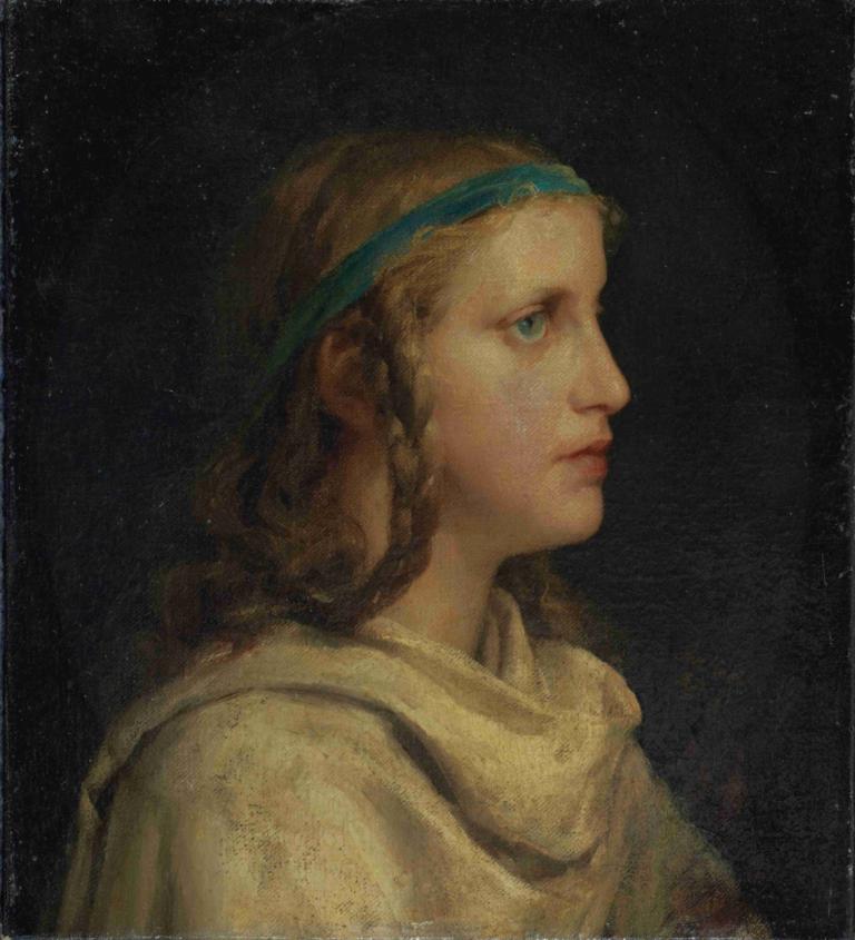 Portrait Of A Girl In Profile,Profilden Bir Kız Portresi,Albert Anker,Yağlı boya,Yağlı boya, solo, 1kız