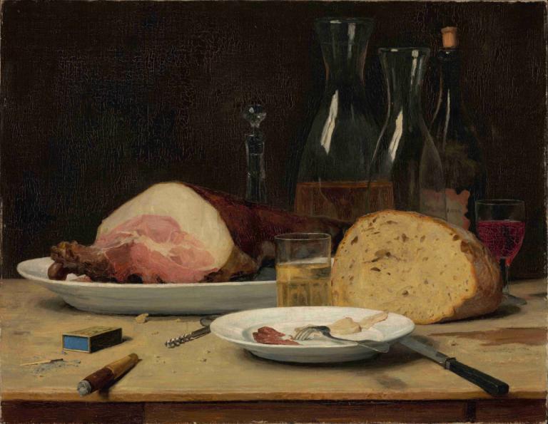 Still life Excess,Albert Anker,Oil Painting,Oil Painting, food, plate, no humans, drinking glass, table, cup