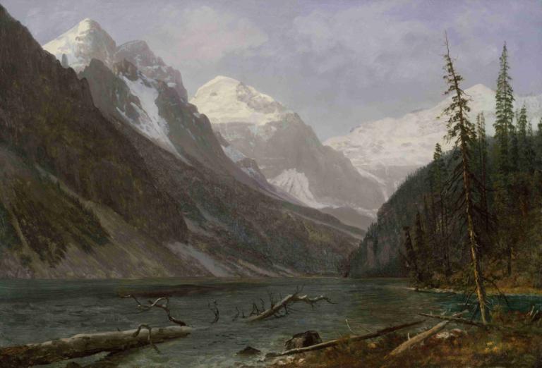 Canadian Rockies (Lake Louise),Albert Bierstadt,Oil Painting,Oil Painting, scenery, outdoors, no humans, tree