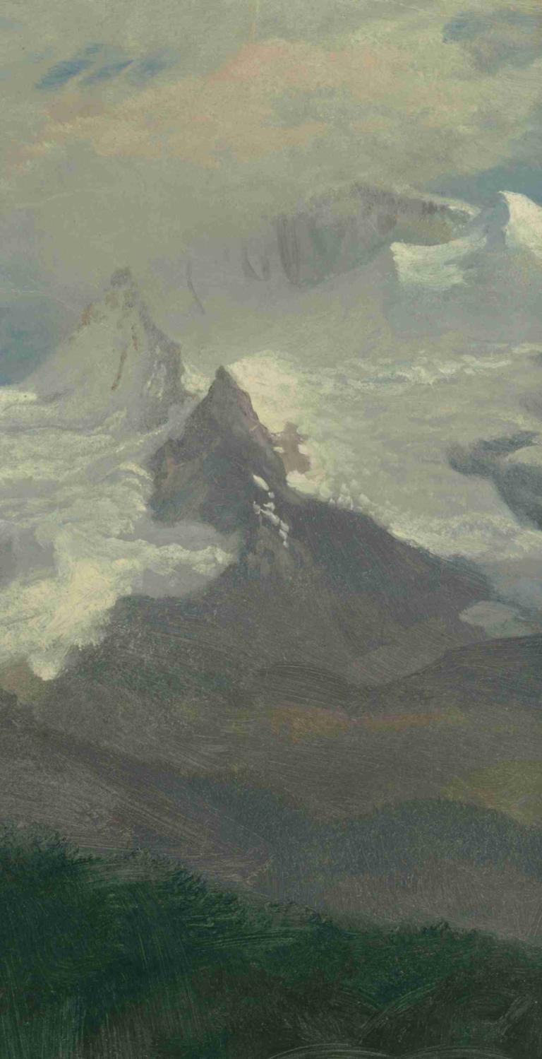 Cloud Study with Mountain Peaks,Studi Awan dengan Puncak Gunung,Albert Bierstadt,Lukisan cat minyak