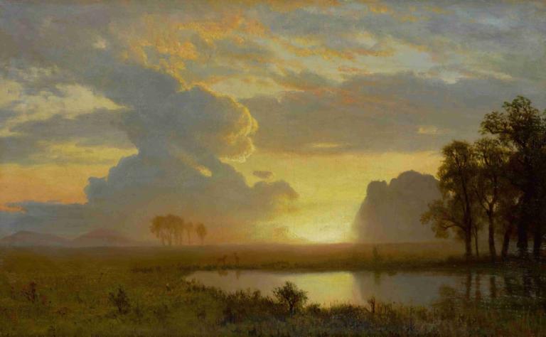 Estes Park, Colorado,Albert Bierstadt,Oil Painting,Oil Painting, no humans, scenery, tree, cloud, outdoors