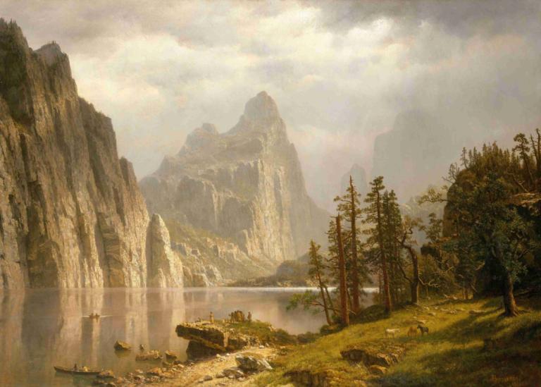 Merced River, Yosemite Valley,Albert Bierstadt,Oil Painting,Oil Painting, scenery, no humans, outdoors, tree