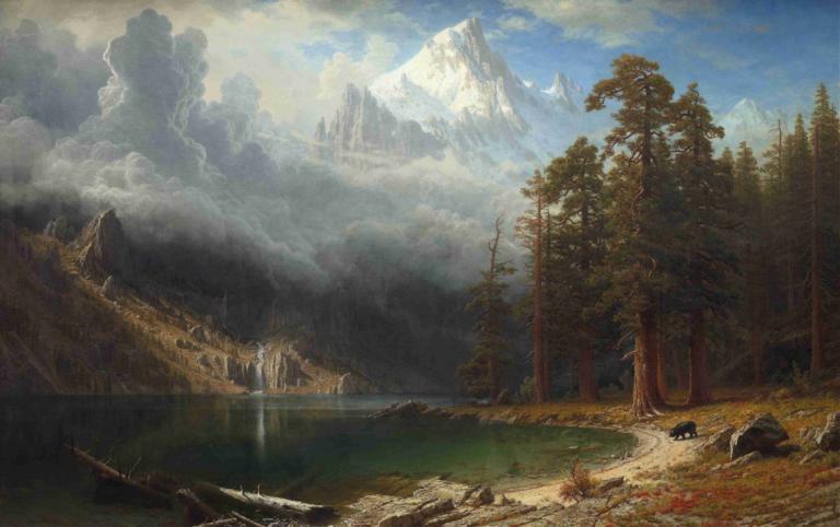 Mount Corcoran,Albert Bierstadt,Oil Painting,Oil Painting, scenery, tree, outdoors, no humans, cloud, sky