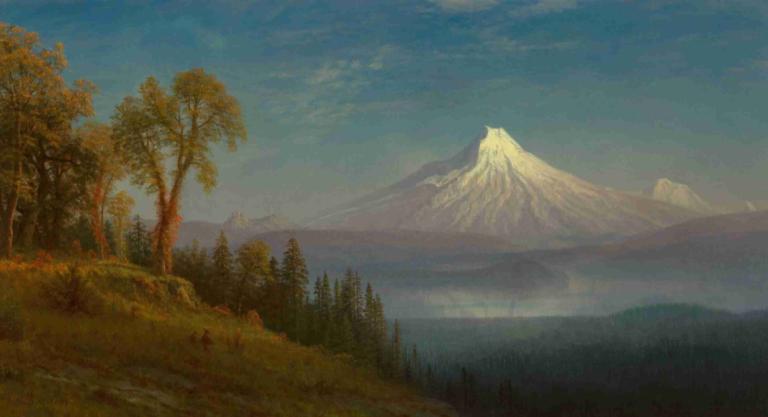 Mount St. Helens, Columbia River, Oregon,Albert Bierstadt,Oil Painting,Oil Painting, scenery, outdoors