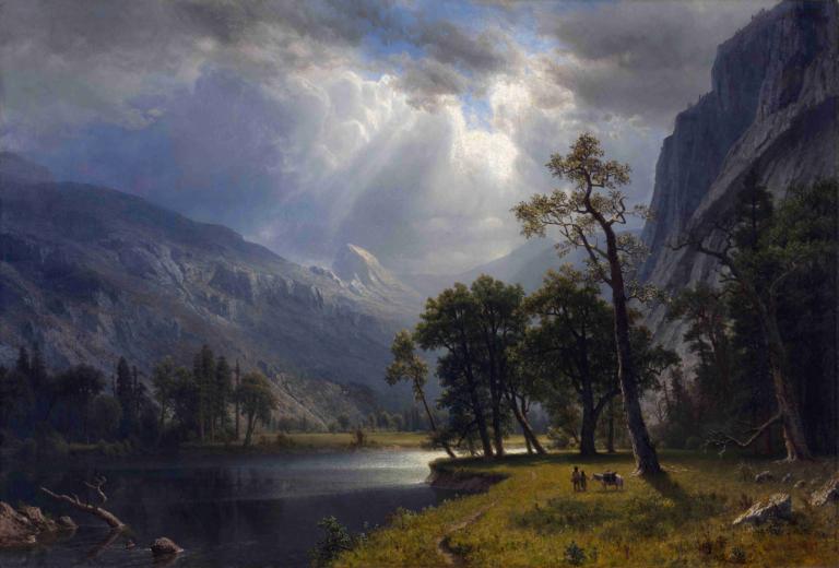 Mount Starr King, Yosemite,ヨセミテ、スターキング山,Albert Bierstadt,アルバート・ビアシュタット,油絵,油絵, 景色, 木, 屋外, 雲, 人間がいない, 空, 曇り空, 山