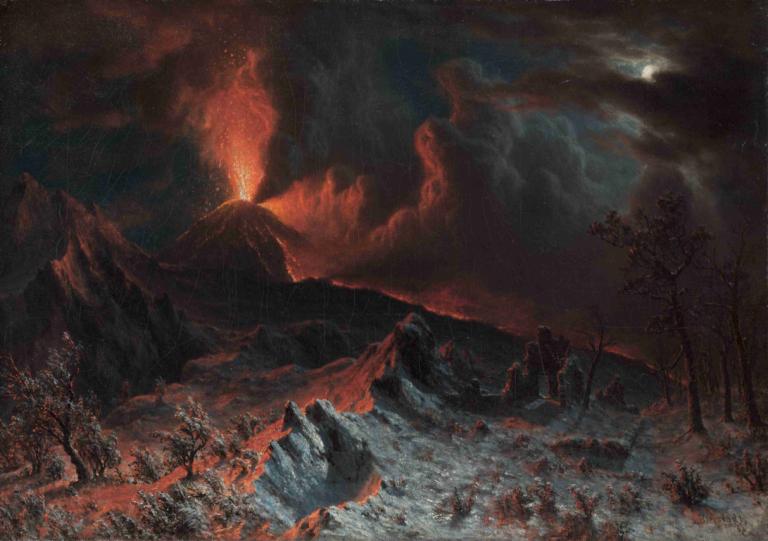 Mount Vesuvius at Midnight,De Vesuvius bij middernacht,Albert Bierstadt,Olieverf,Olieverf, landschap, berg