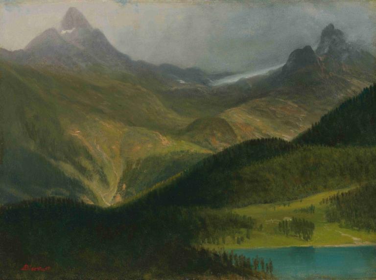 Mountain Landscape,Peisaj de munte,Albert Bierstadt,Pictura in ulei,Pictura in ulei, decor, în aer liber