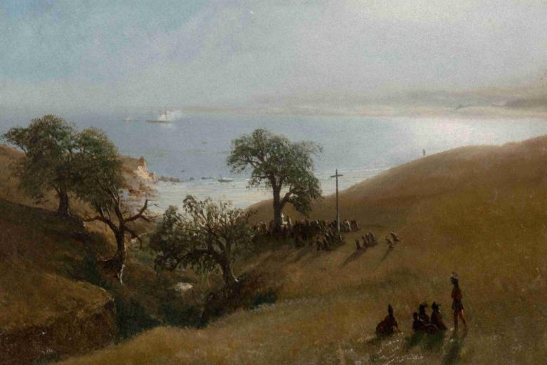 Study for Entrance into Monterey,몬터레이 입학 준비,Albert Bierstadt,알버트 비어슈타트,오일 페인팅,오일 페인팅, 나무, 옥외, 경치, 하늘, 잔디