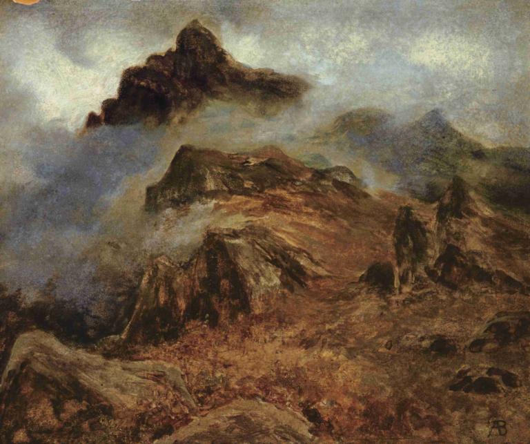 Study of Rocky Mountains,落基山脉研究,Albert Bierstadt,阿尔伯特-比尔斯塔特,油画,油画, 风景, 户外, 山, 天空, 景观, 传统媒体, 常设, 云, 独奏