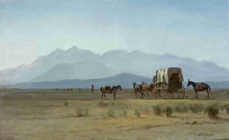 Surveyor’s Wagon in the Rockies,Το βαγόνι του τοπογράφου στα Βραχώδη Όρη,Albert Bierstadt,Ελαιογραφία