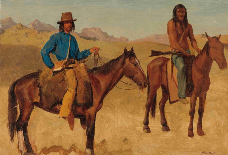 Trapper And Indian Guide On Horseback,Traper in indijanski vodnik na konju,Albert Bierstadt,Oljna slika