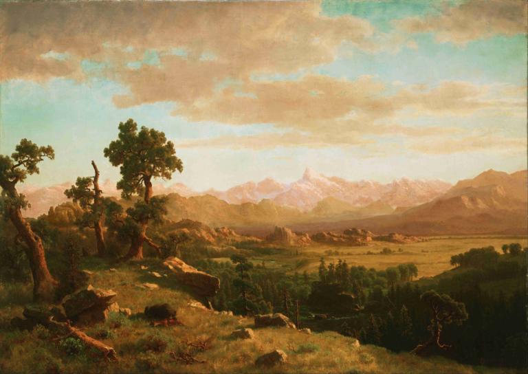 Wind River Country,Dežela reke Wind,Albert Bierstadt,Oljna slika,Oljna slika, kulisa, na prostem, drevo, nebo