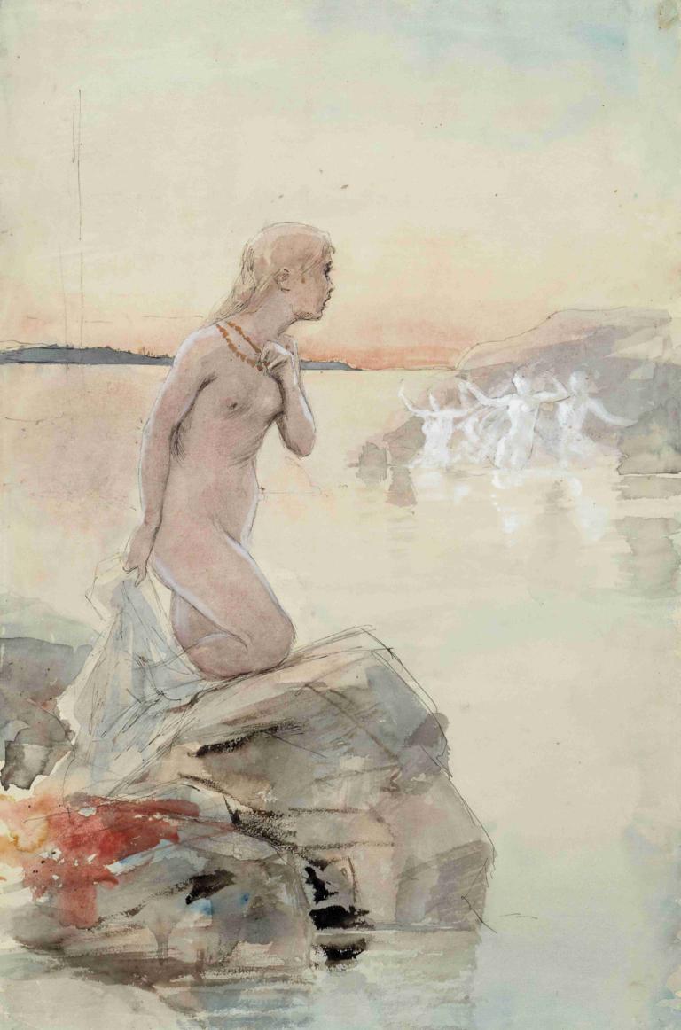 Aino,Albert Edelfelt,Ελαιογραφία,Ελαιογραφία, γυμνός, μονοφωνία, ανδρική εστίαση, 1 αγόρι, θηλές, κολιέ