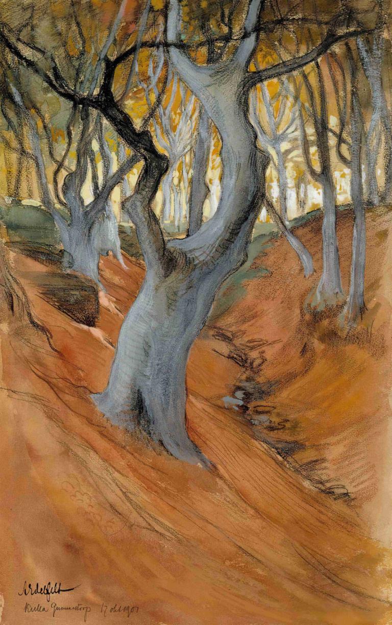 Beech Forest,Albert Edelfelt,Oil Painting,Oil Painting, no humans, tree, outdoors, scenery, nature