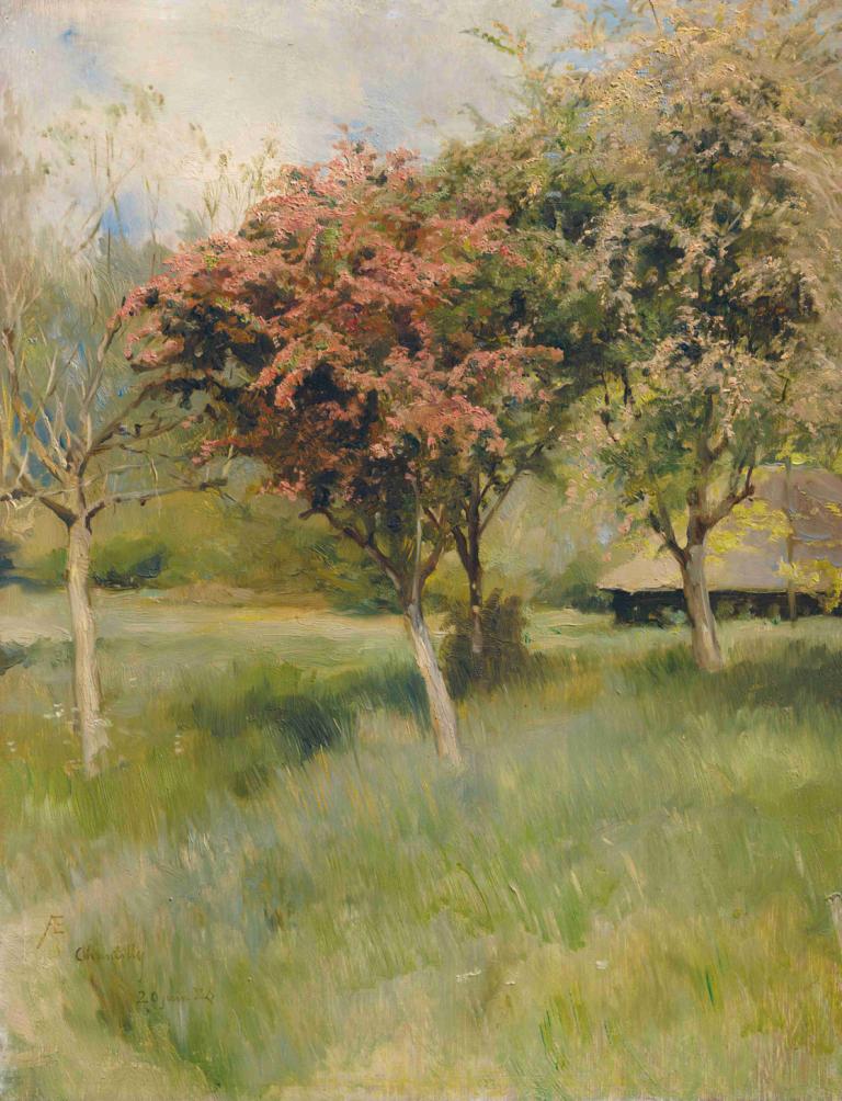 Blommande hagtorn (Vy från Chantilly),Blühender Weißdorn (Blick von Chantilly),Albert Edelfelt,Ölgemälde