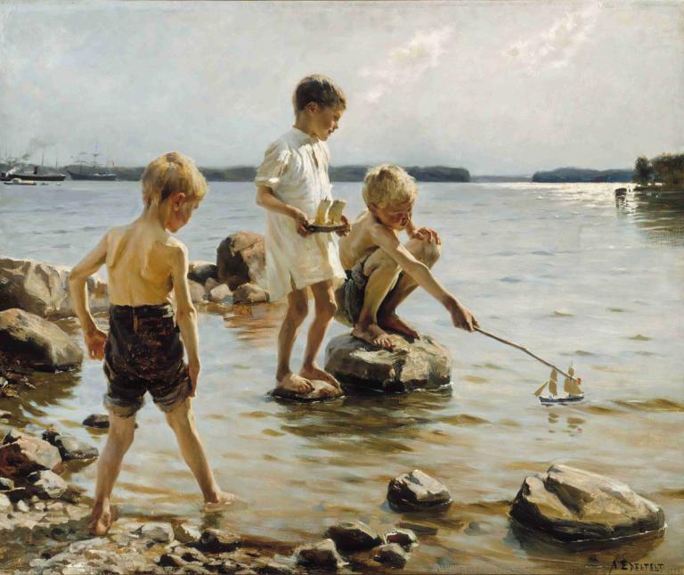 Boys Playing On The Shore (Children Playing On The Shore),Albert Edelfelt,Oil Painting,Oil Painting