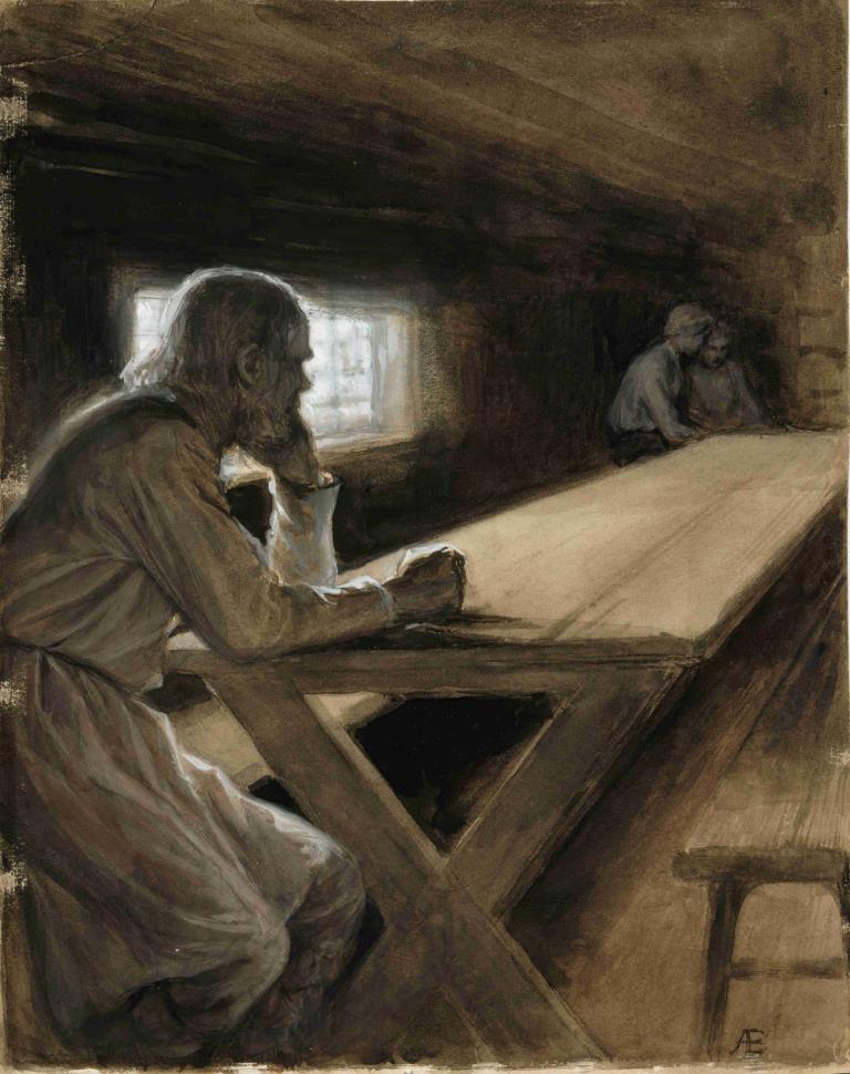 Cabin Interior From The Poem The Cloud's Brother,Hytteinteriør Fra Diktet Skyens bror,Albert Edelfelt