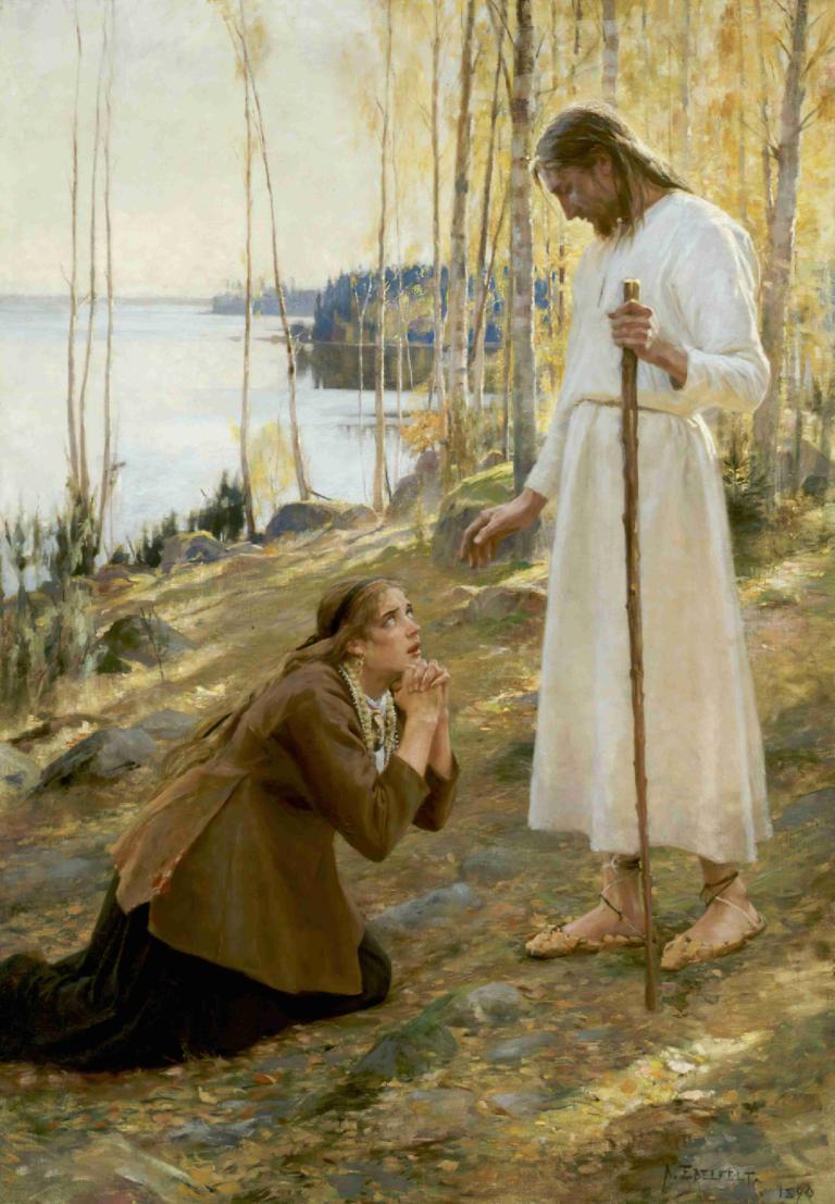 Christ And Mary Magdalene,Kristus och Maria Magdalena,Albert Edelfelt,Oljemålning,Oljemålning, 1 tjej, svärd