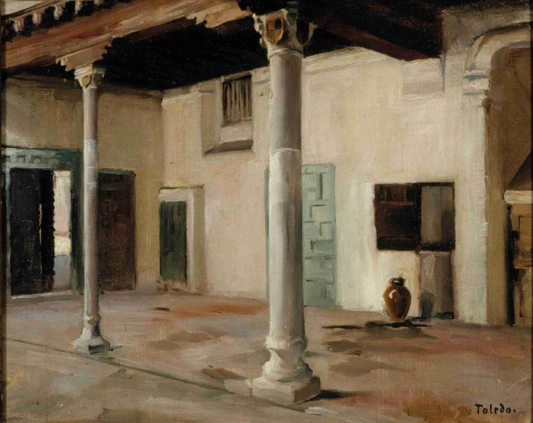 Courtyard in Toledo,Albert Edelfelt,Oil Painting,Oil Painting, outdoors, scenery, no humans