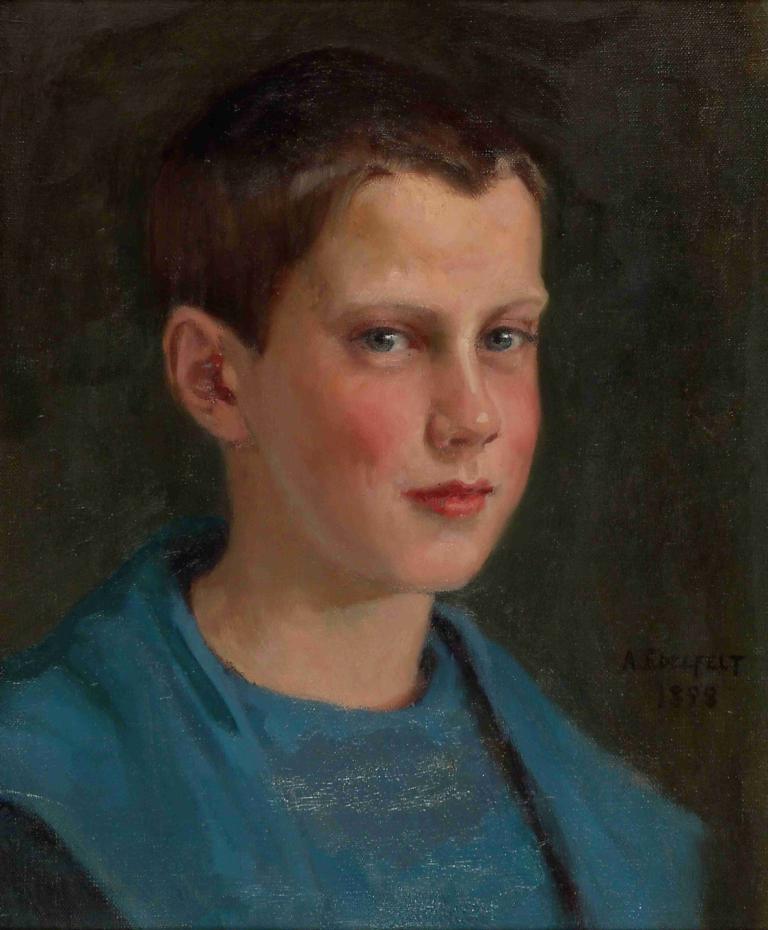 Erik Edelfelt Lapsena,Albert Edelfelt,Oil Painting,Oil Painting, solo, brown hair, looking at viewer