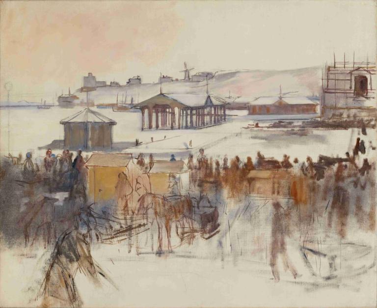 From the South Harbor,從南港出發,Albert Edelfelt,艾伯特·埃德爾費爾特,油畫,油畫, 傳統媒體, 草圖, 風景, 人群, 戶外, 大樓, 假傳統媒體, 鎮, 房子