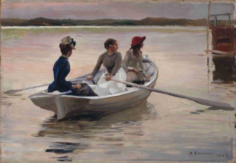 Girls in a Rowing Boat (Summer in the Archipelago),《賽艇上的女孩》(《群島的夏天》),Albert Edelfelt,艾伯特·埃德爾費爾特,油畫,油畫, 船, 船隻