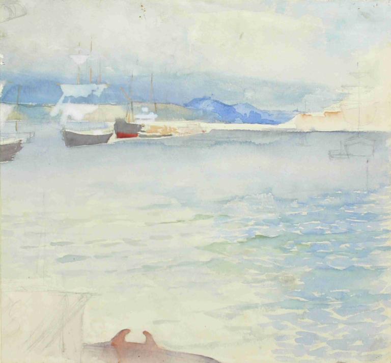 Haikon lahti,Albert Edelfelt,Oil Painting,Oil Painting, watercraft, boat, ocean, traditional media, water