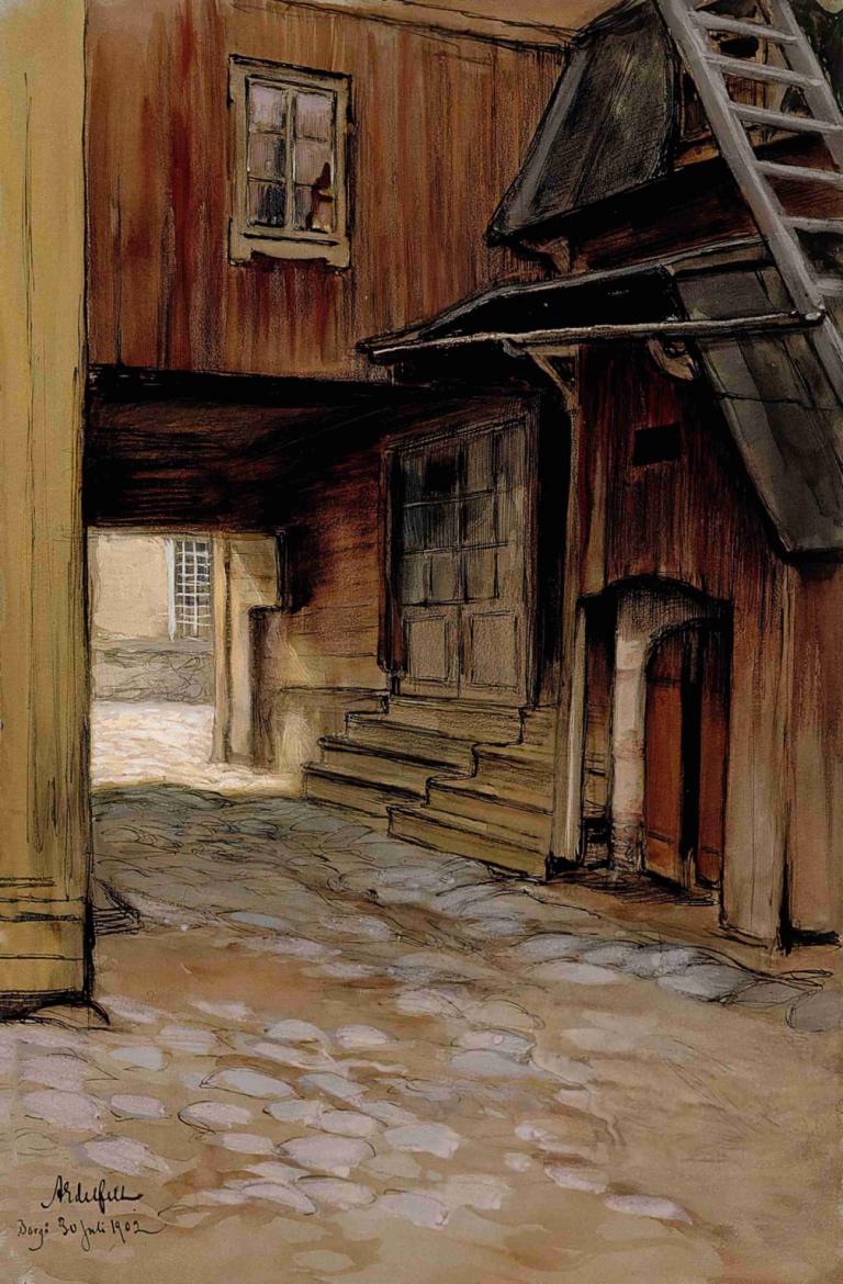 House in Porvoo,Albert Edelfelt,Oil Painting,Oil Painting, no humans, scenery, dated, outdoors