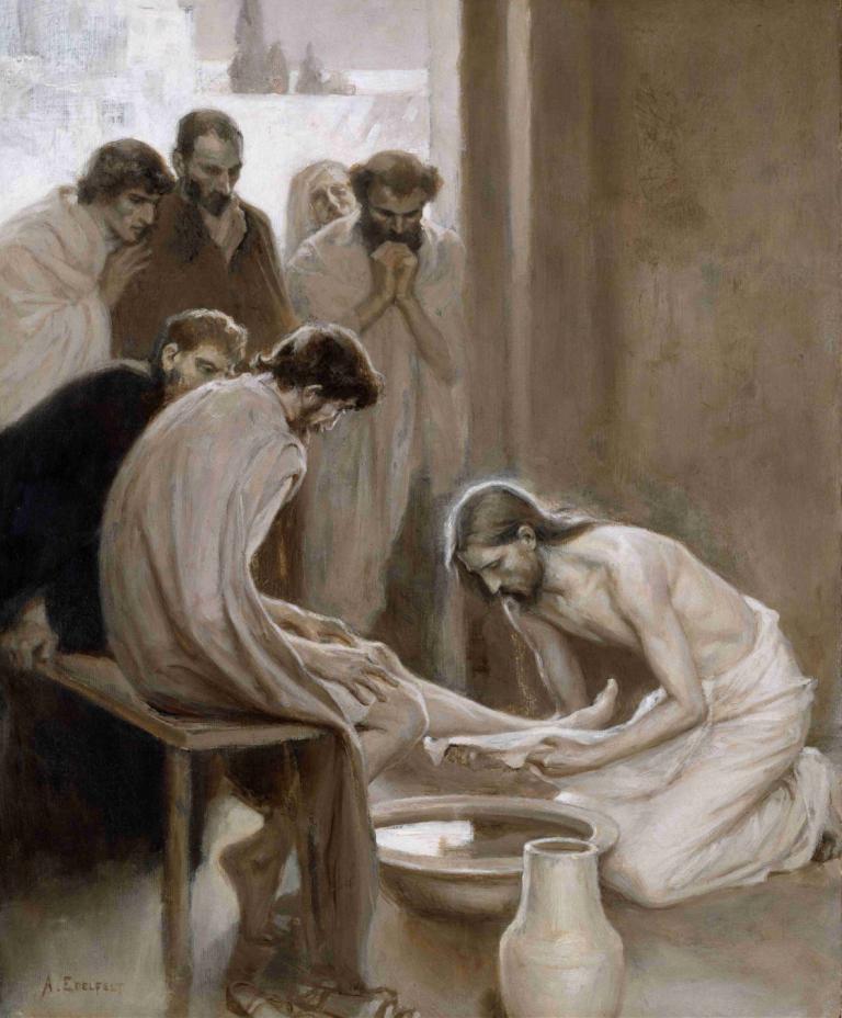 Jesus Washing the Feet of his Disciples,Jesús lava los pies a sus discípulos,Albert Edelfelt,Pintura al óleo