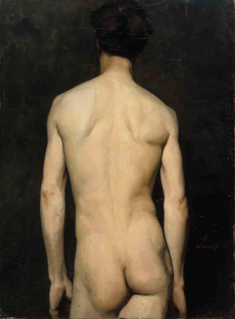 Male Model, Academy Study,Albert Edelfelt,Oil Painting,Oil Painting, solo, nude, ass, from behind, 1girl