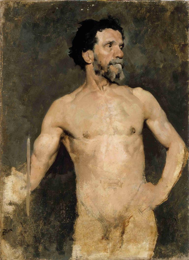 Male Model, Study,Mandsmodel, Studie,Albert Edelfelt,Oliemaleri,Oliemaleri, mandligt fokus, 1 dreng, solo