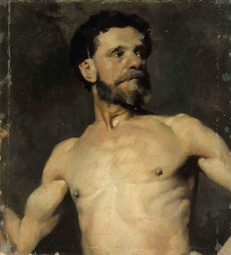 Male Model, Study,Mandsmodel, Studie,Albert Edelfelt,Oliemaleri,Oliemaleri, mandligt fokus, 1 dreng, solo