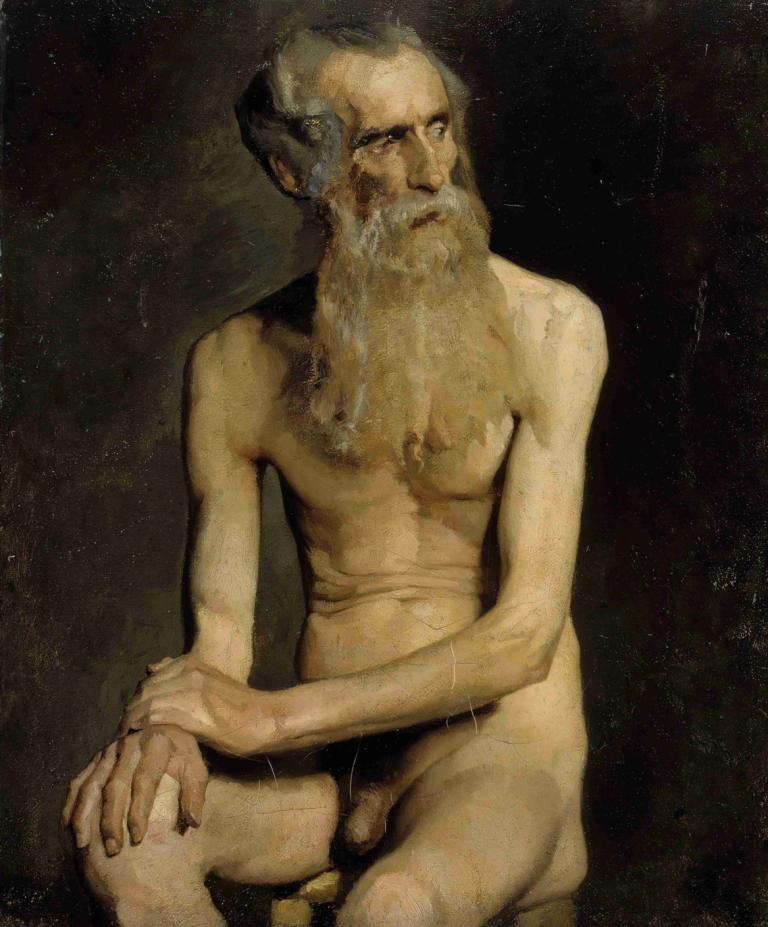 Old Man Seated, Academy Study,Gammel mand siddende, akademistudie,Albert Edelfelt,Oliemaleri,Oliemaleri