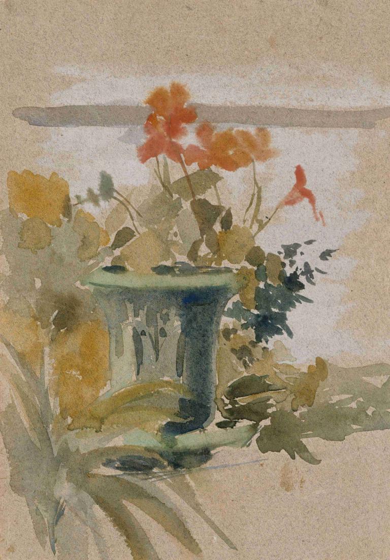 Pelargoniums on the Terrace,테라스의 펠라고니움,Albert Edelfelt,알버트 에델펠트,오일 페인팅,오일 페인팅, 꽃, 빨간 꽃, 식물, 전통 미디어, 잎, 회화 (중)